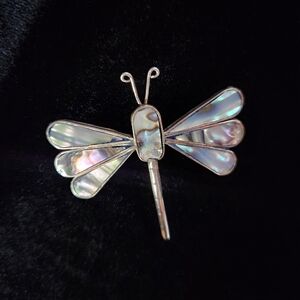 Vintage Dragonfly Abalone Brooch Pendant